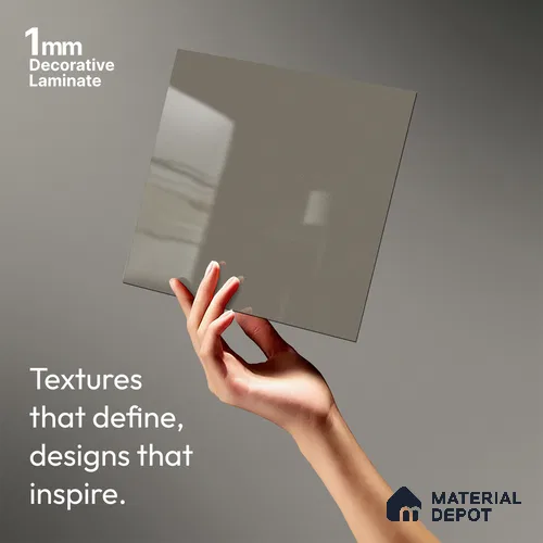 Ash Grey Metallic Solid Colors Look LM 01937 8 ft x 4 ft Glossy Finish Decorative Laminate - 1 mm | Suitable for Living Room, Kitchen, Office