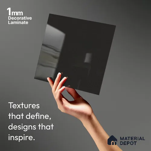 Grey Solid Colors Look LM 10863 8 ft x 4 ft Glossy Finish Decorative Laminate - 1 mm | Suitable for Living Room, Kitchen, Office