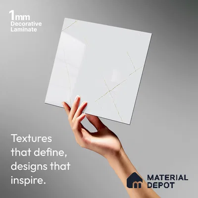 White Marble Look LM 10895 8 ft x 4 ft Glossy Finish Decorative Laminate - 1 mm | Suitable for TV Unit, Wardrobe, Kitchen Cabinets