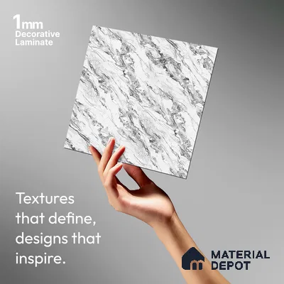 White Marble Look LM 21001 8 ft x 4 ft Matte Finish Decorative Laminate - 1 mm | Suitable for TV Unit, Wardrobe, Kitchen Cabinets