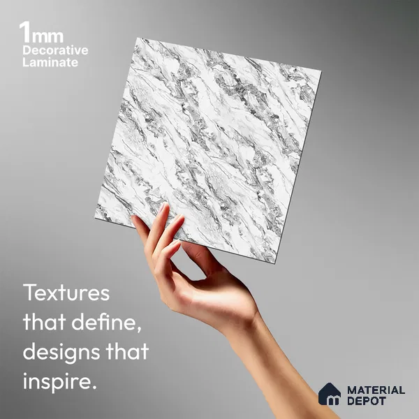 White Marble Look LM 21001 8 ft x 4 ft Matte Finish Decorative Laminate - 1 mm | Suitable for TV Unit, Wardrobe, Kitchen Cabinets