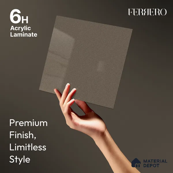 Taupe Grey Solid Color Acrylic Laminate LM 24328 8 ft x 4 ft High Gloss Finish - 1.5 mm | Matching Edgeband code - EB 02118 | Suitable for Living Room, Kitchen, Office