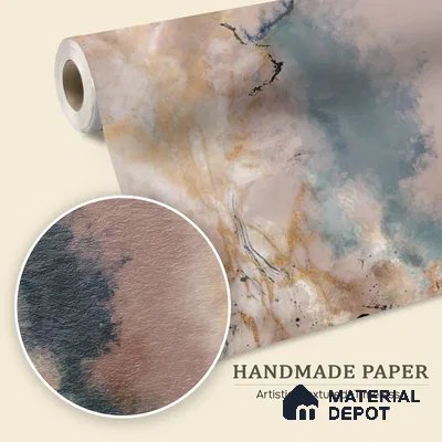 Amara | Blue & Gold Abstract Marble Wash Look Wallpaper Handmade (Customised Size)