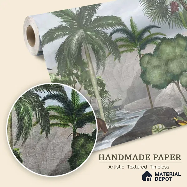Anandvan Jungle Theme Customised Wallpaper, Green Sukoon Series Handmade Nature Design (Customised Size Wallpaper)