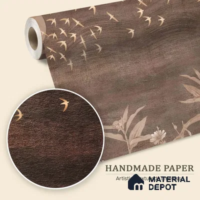 Arzoo | Dark Brown Flying Birds Branch Botanical Look Wallpaper Handmade (Customised Size)
