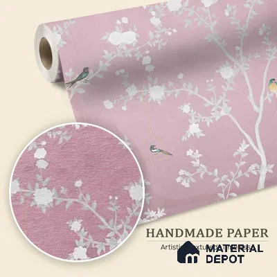 Aura in the Garden Pink Chinoiserie Wallpaper Sukoon Series Handmade Chinoserie Design (Customised Size Wallpaper)