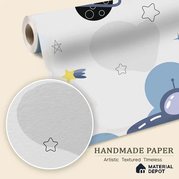 Blue and Grey Space Theme Children Wallpaper, Customized Sparkla N Shine Series Handmade Space Design (Customised Size Wallpaper)