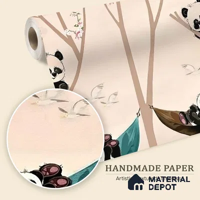 Cute Panda on Hammock Wallpaper for Kids Room Wall, Customised Sparkla N Shine Series Handmade Entertainment Design (Customised Size Wallpaper)