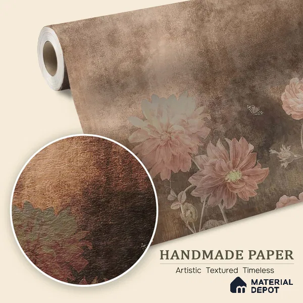Dusky Charm, Rustic Floral Theme Wallpaper, Customised Sukoon Series Handmade Florals Design (Customised Size Wallpaper)