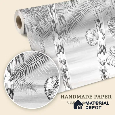 Ehsaas | Grey & White Palm Leaf Botanical Look Wallpaper Handmade (Customised Size)