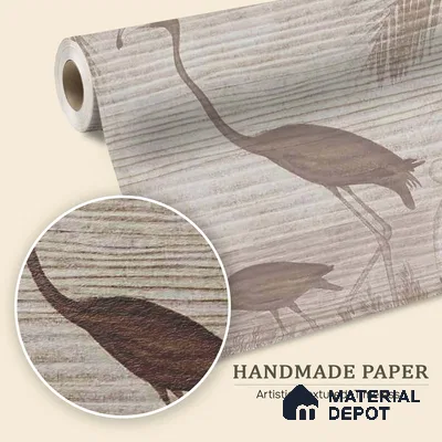 Faded Flamingo | Warm Beige Crane Birds Scenic Look Wallpaper Handmade (Customised Size)