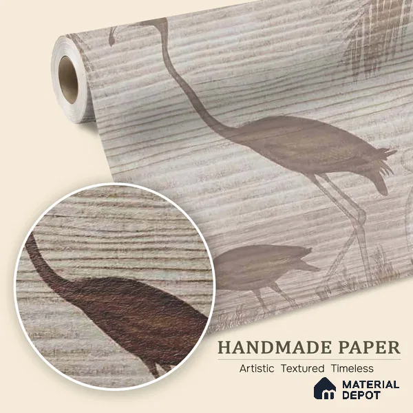 Faded Flamingo | Warm Beige Crane Birds Scenic Look Wallpaper Handmade (Customised Size)