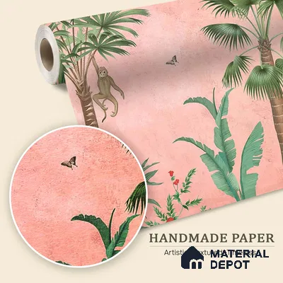 Fascinating Enchantment | Blush Pink Monkey Palm Scene Tropical Look Wallpaper Handmade (Customised Size)