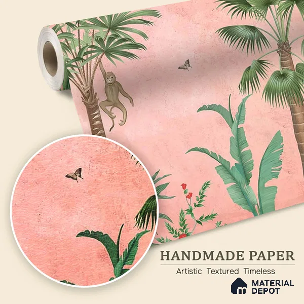 Fascinating Enchantment | Blush Pink Monkey Palm Scene Tropical Look Wallpaper Handmade (Customised Size)