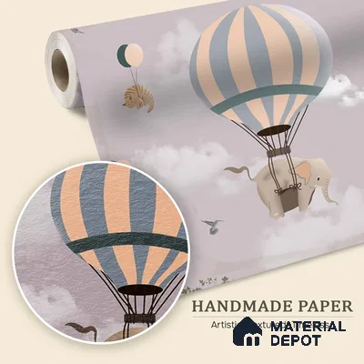 Flying Animals on Hot Air Balloons Wallpaper Design for Kids, Customised Sparkla N Shine Series Handmade Entertainment Design (Customised Size Wallpaper)