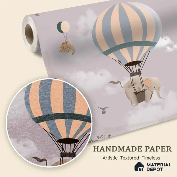 Flying Animals on Hot Air Balloons Wallpaper Design for Kids, Customised Sparkla N Shine Series Handmade Entertainment Design (Customised Size Wallpaper)