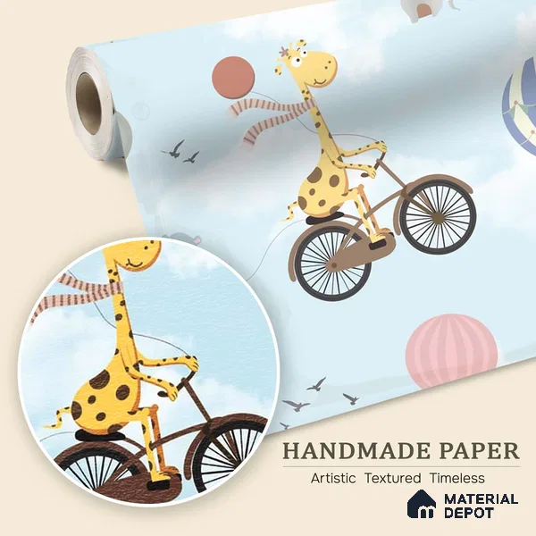 Flying Giraffe Cycle Train Wall Mural for kids Room, Customised Sparkla N Shine Series Handmade Entertainment Design (Customised Size Wallpaper)