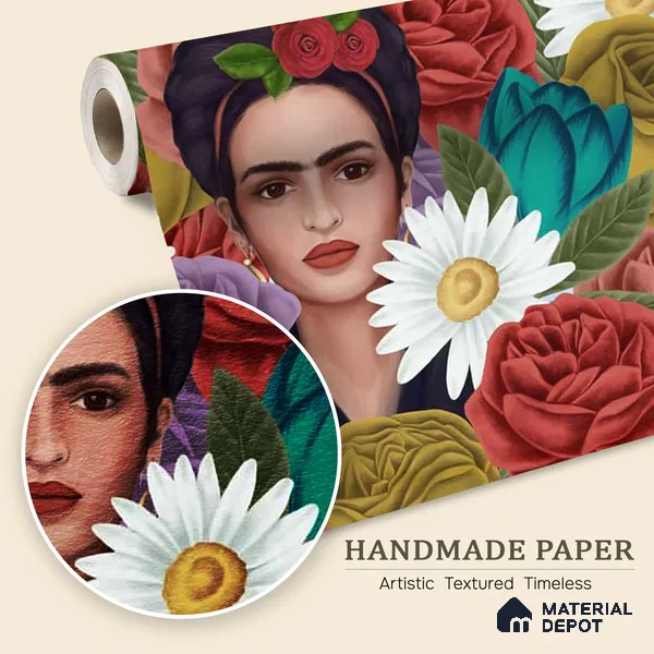 Frida Kahlo Modern Customized Floral Wallpaper - Handmade