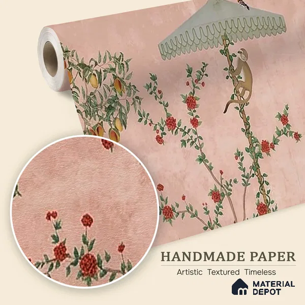 Gulbiya, Pink Chinoiserie Wallpaper, Sukoon Collection, Customised Sukoon Series Handmade Chinoserie Design (Customised Size Wallpaper)