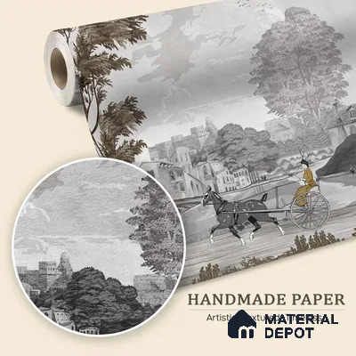 It’s a French Life, Old Painting Inspired Wallpaper, Customised Sukoon Series Handmade Patterned Design (Customised Size Wallpaper)