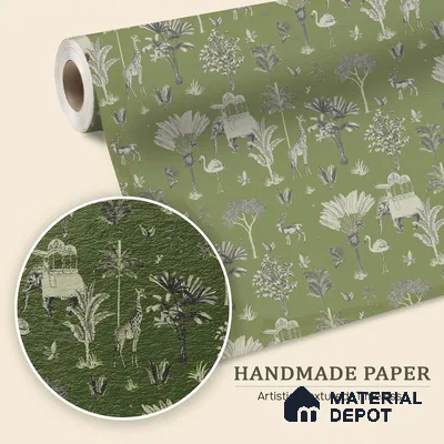 Itihaas, Indian Theme Room Wallpaper, Green Sukoon Series Handmade Patterned Design (Customised Size Wallpaper)