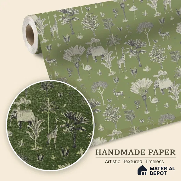 Itihaas, Indian Theme Room Wallpaper, Green Sukoon Series Handmade Patterned Design (Customised Size Wallpaper)