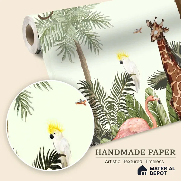Jungle Theme Animals Wallpaper for Kids Room Walls, Customised Sparkla N Shine Series Handmade Entertainment Design (Customised Size Wallpaper)