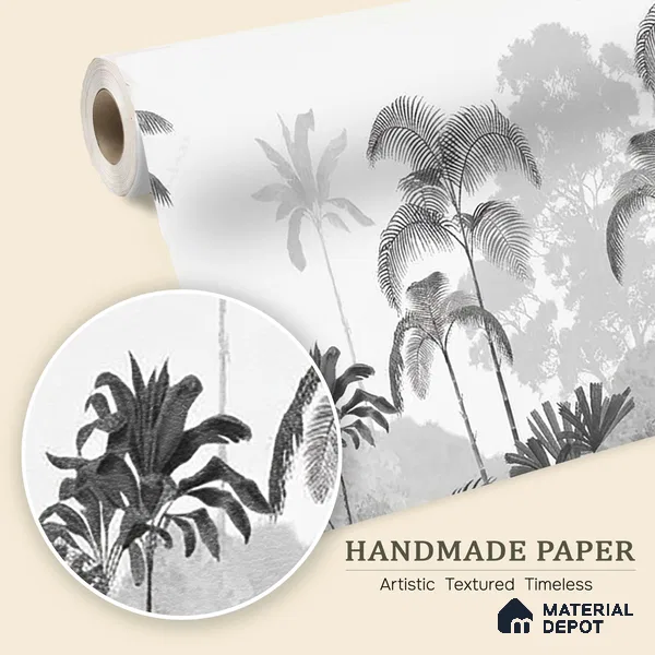 Kaira, Nature Theme Wallpaper for Rooms, Black & White, Customised Sukoon Series Handmade Nature Design (Customised Size Wallpaper)