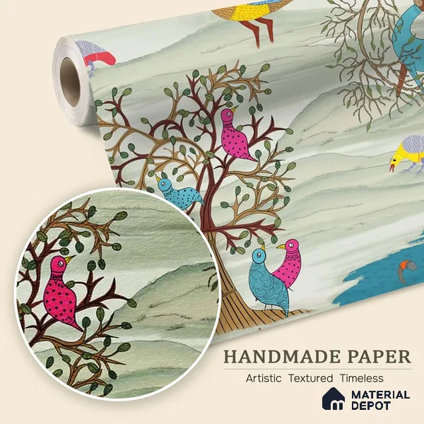 Kalpvriksha, Gond Art Garden Wallpaper Sukoon Series Handmade Patterned Design (Customised Size Wallpaper)