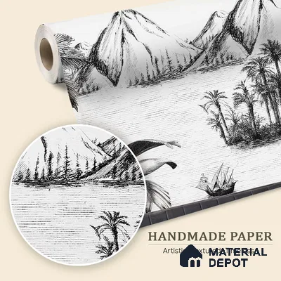 Khoob, Tropical Trees Black and White Wallpaper Sukoon Series Handmade Tropical Design (Customised Size Wallpaper)