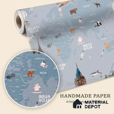 Kids World Map with Monuments, Customised Wallpaper Sparkla N Shine Series Handmade Entertainment Design (Customised Size Wallpaper)