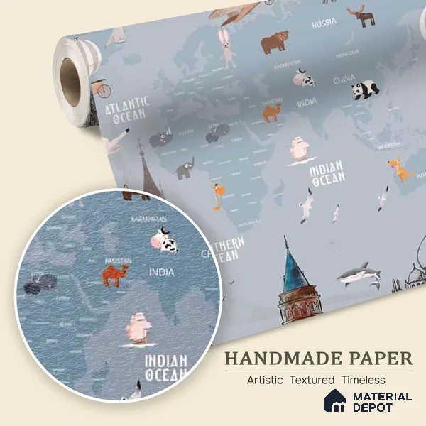 Kids World Map with Monuments, Customised Wallpaper Sparkla N Shine Series Handmade Entertainment Design (Customised Size Wallpaper)