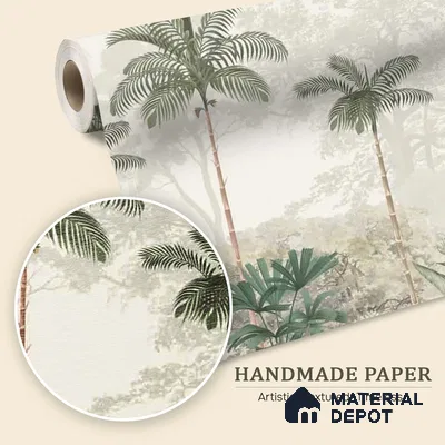 Kovalam Paradise, Palms Wallpaper for Rooms, Green, Customised Sukoon Series Handmade Nature Design (Customised Size Wallpaper)