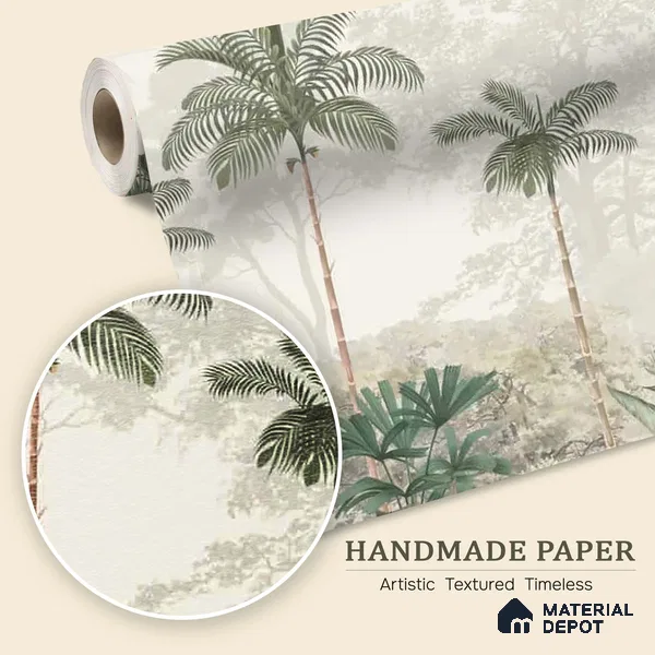 Kovalam Paradise, Palms Wallpaper for Rooms, Green, Customised Sukoon Series Handmade Nature Design (Customised Size Wallpaper)