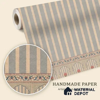 Kusum Indian Jharokha and Stripes Customized Floral Wallpaper - Handmade