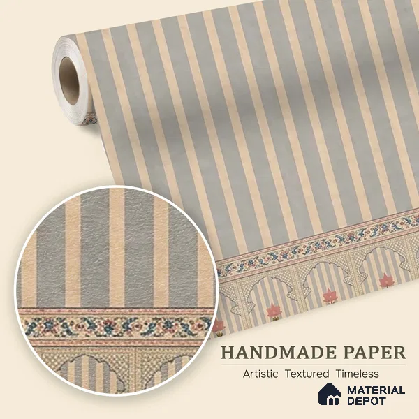 Kusum Indian Jharokha and Stripes Customized Floral Wallpaper - Handmade