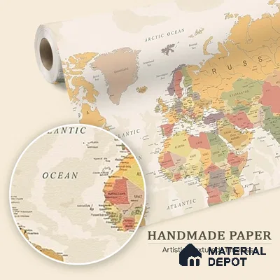 Large World Map Wallpaper, Pastel Shades, Customised Sparkla N Shine Series Handmade Map Design (Customised Size Wallpaper)