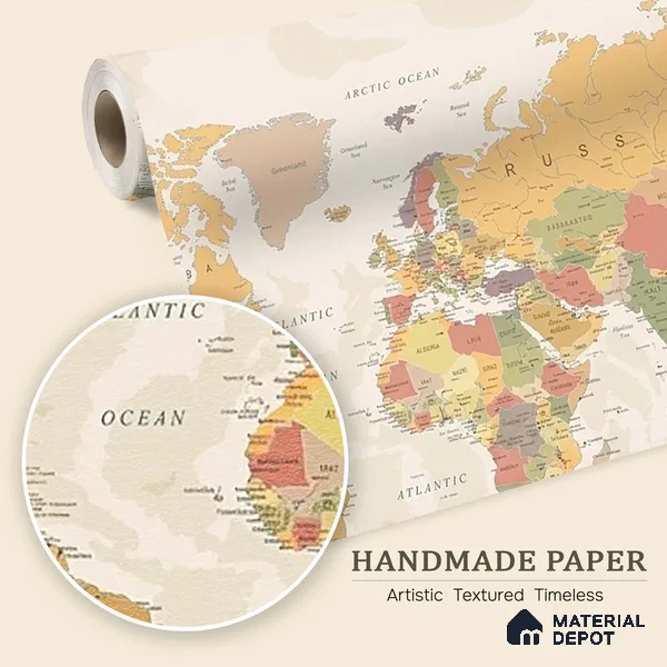 Large World Map Wallpaper, Pastel Shades, Customised Sparkla N Shine Series Handmade Map Design (Customised Size Wallpaper)