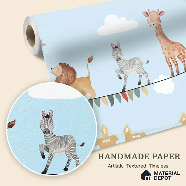 Marching Animals on Rope Theme for Kids Room, Customised Sparkla N Shine Series Handmade Entertainment Design (Customised Size Wallpaper)