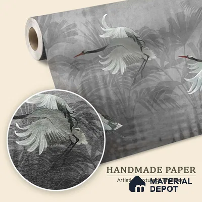 Musafir Beautiful Cranes Grey | Charcoal Grey Flying Cranes Scenic Look Wallpaper Handmade (Customised Size)