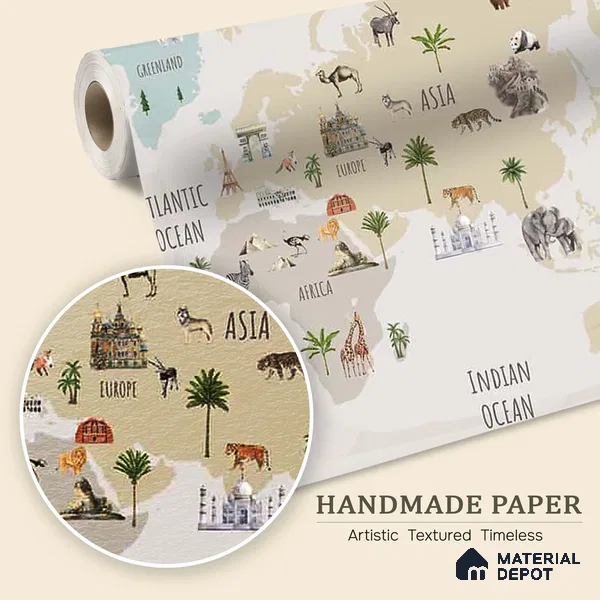 Pretty World Map Design for Kids Bedroom, Pastel, Customised Sparkla N Shine Series Handmade Map Design (Customised Size Wallpaper)