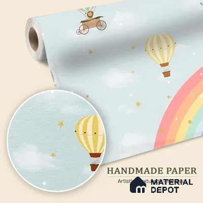 Rainbow & Hot Air Balloons Themes Children Room Wall Designs, Custom Wallpaper Sparkla N Shine Series Handmade Entertainment Design (Customised Size Wallpaper)