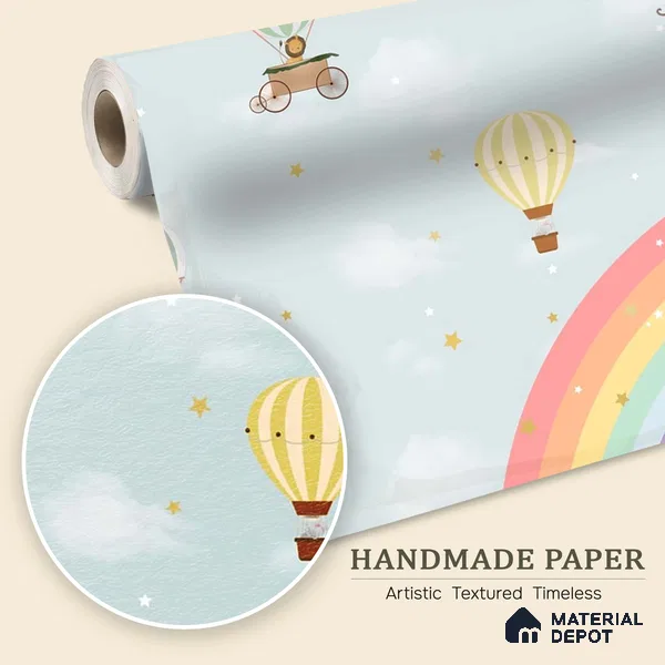 Rainbow & Hot Air Balloons Themes Children Room Wall Designs, Custom Wallpaper Sparkla N Shine Series Handmade Entertainment Design (Customised Size Wallpaper)