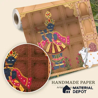 Shrinathji's Garden: Pichwai Inspired Wallpaper for Rooms Sukoon Series Handmade Patterned Design (Customised Size Wallpaper)
