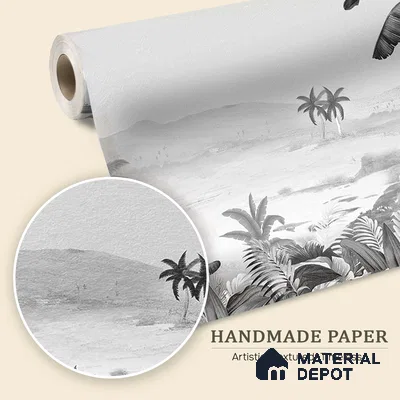 Silent Night, Tropical Beach Wallpaper, Black and White Sukoon Series Handmade Tropical Design (Customised Size Wallpaper)