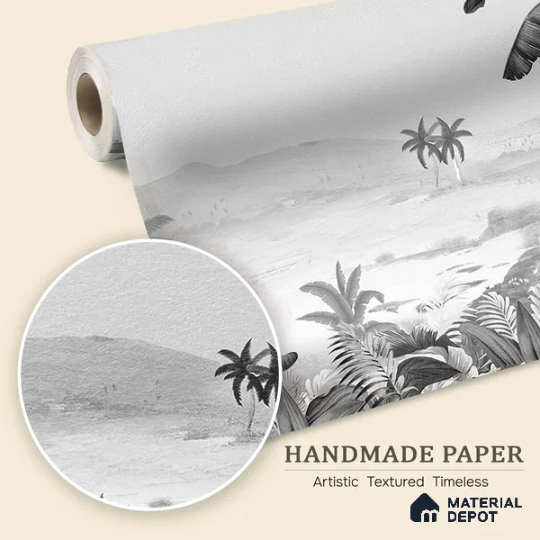 Silent Night, Tropical Beach Wallpaper, Black and White Sukoon Series Handmade Tropical Design (Customised Size Wallpaper)