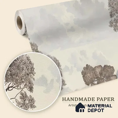 Sukoon | Charcoal Grey Toile Landscape Scenic Look Wallpaper Handmade (Customised Size)