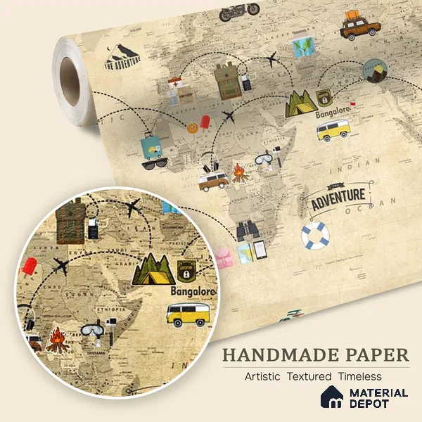 Travel Theme World Map for Kids Rooms Sparkla N Shine Series Handmade Map Design (Customised Size Wallpaper)