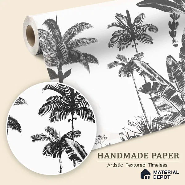Tropical Monochrome, Room Wallpaper Sukoon Series Handmade Tropical Design (Customised Size Wallpaper)