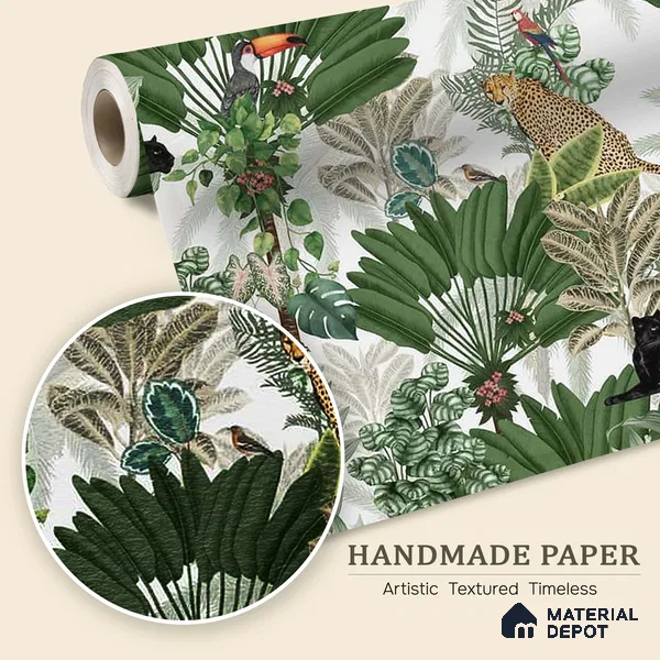 Tropical Tales: Deep Forest Wallpaper Sukoon Series Handmade Tropical Design (Customised Size Wallpaper)